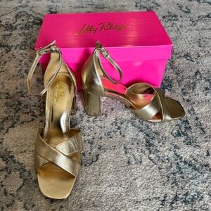 Lilly Pulitzer Kendall Gold Women's Block Heel Sandals NWT